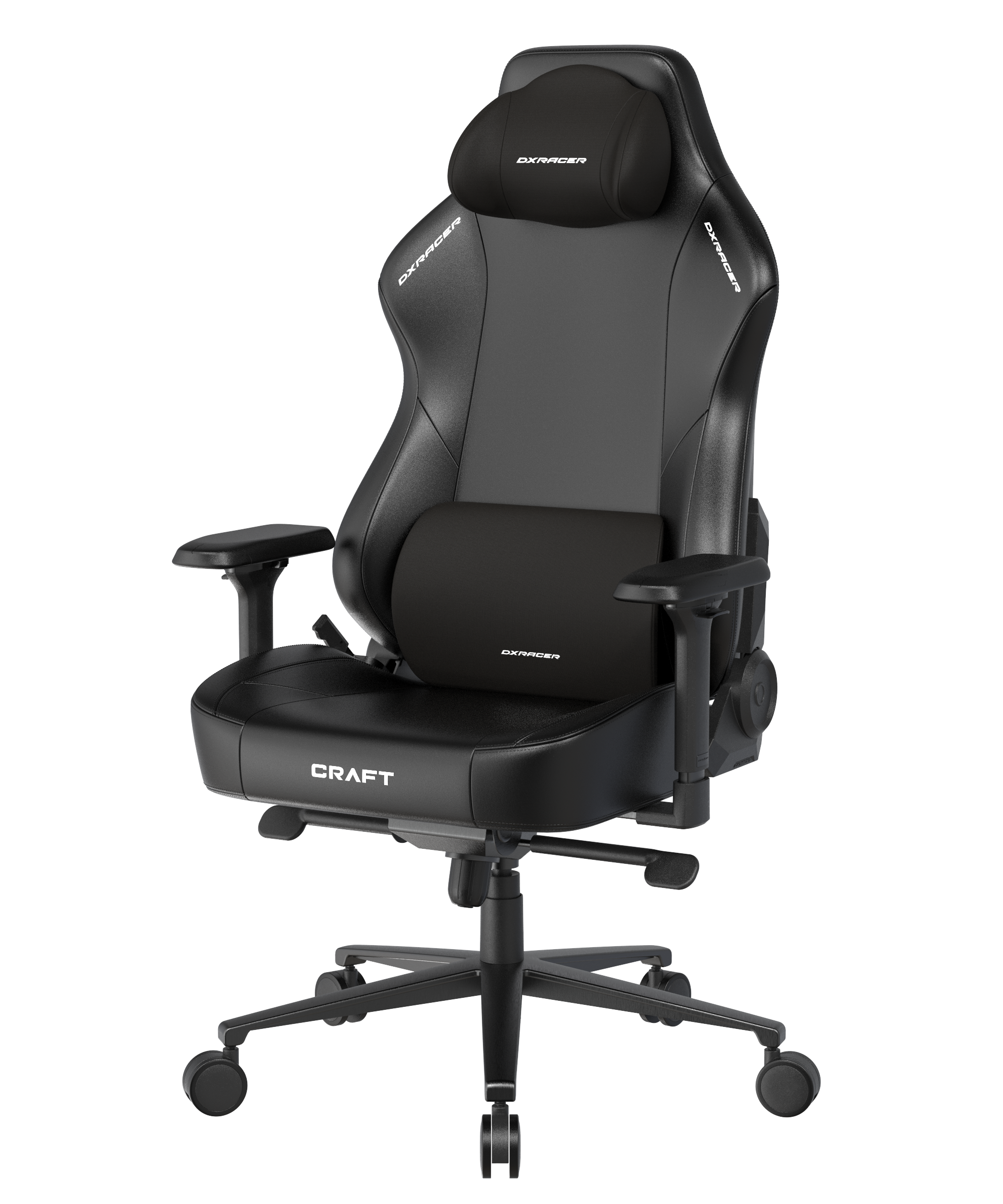 DXRacer Craft Serie L Gaming Stuhl ergonomisch, Bürostuhl Chefsessel, Kunstleder, höhenverstellbar, verstellbare Armlehnen, schwarz